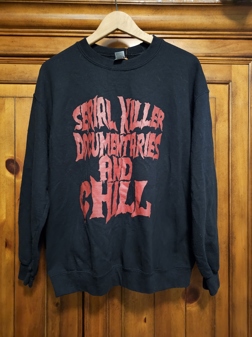 Gildan Black Sweatshirt with Red 'Serial Killer Documentaries and Chill' Graphic